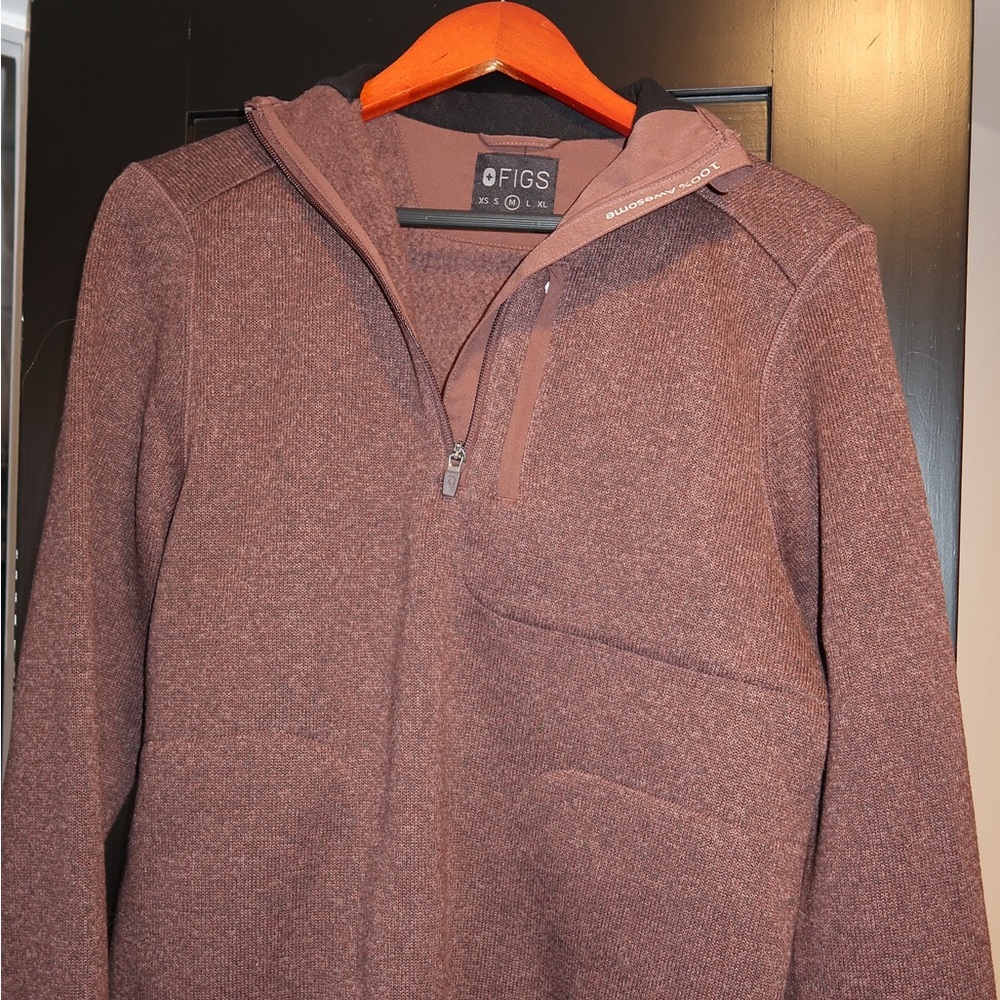 Figs Women's Half Zip-Up Sweater in Brown